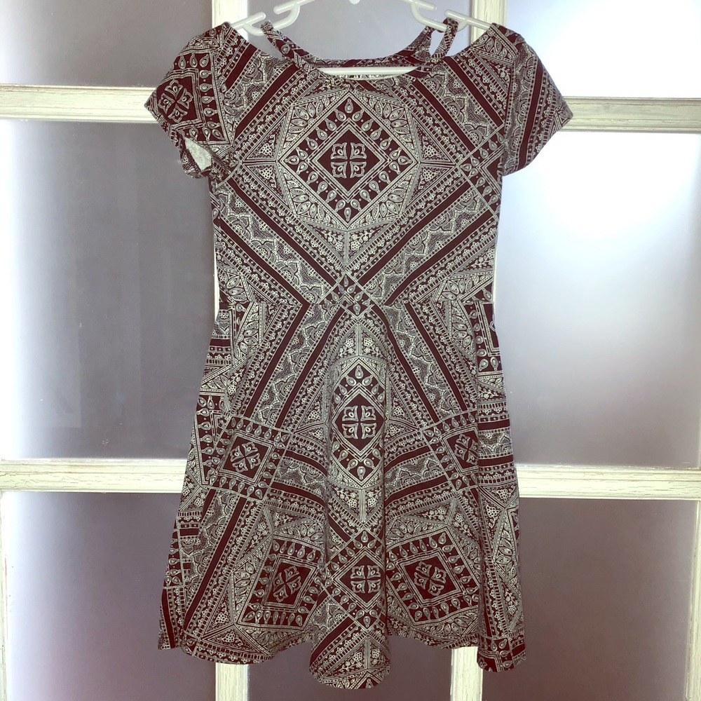 Girls Navy & White Print Cutout Dress S5/6